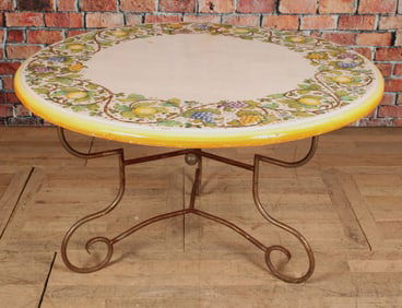 Wrought Iron Garden Table with Glazed Faience Top
