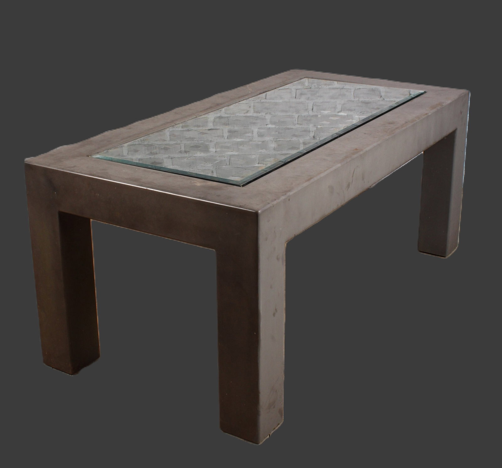 Custom Outdoor Dining Table, Steel, Glass: Custom Outdoor Dining Table, Steel, Glass. From a private Princeton estate. Size: 30.5"T x 72"L x 36"D