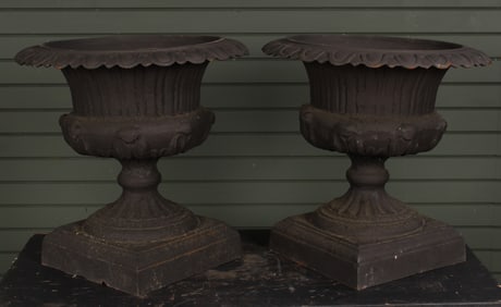 Pair Cast Iron Garden Urns