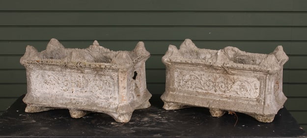 Interesting Pair Weather Worn Stone Planters
