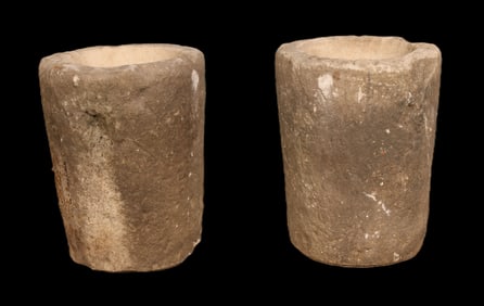 Pair of Carved Limestone Garden Urns