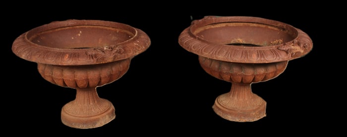 Pair Cast Iron Garden Urns