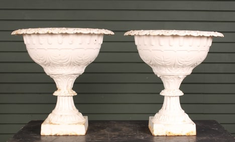 Pair Cast Iron Garden Urns