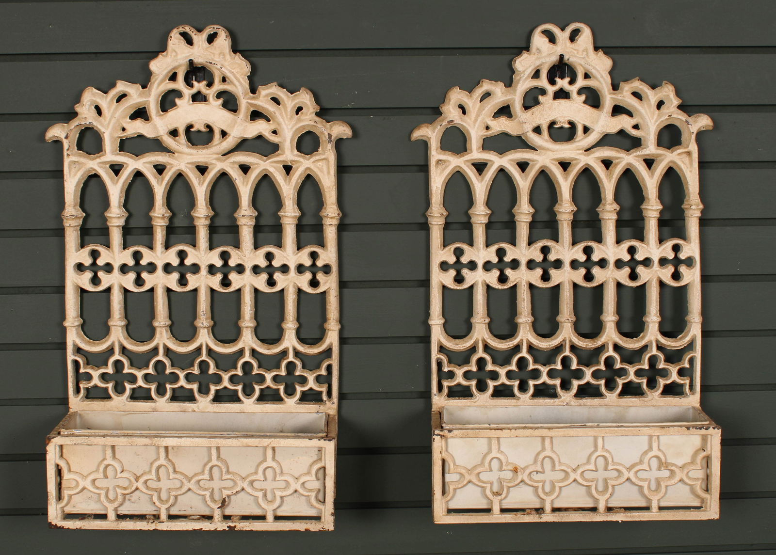 Pair Cast Iron Wall Planter Boxes (1 of 8)