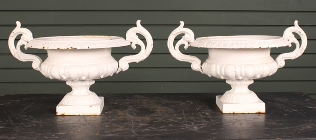 Pair Cast Iron Twin Handle Urns