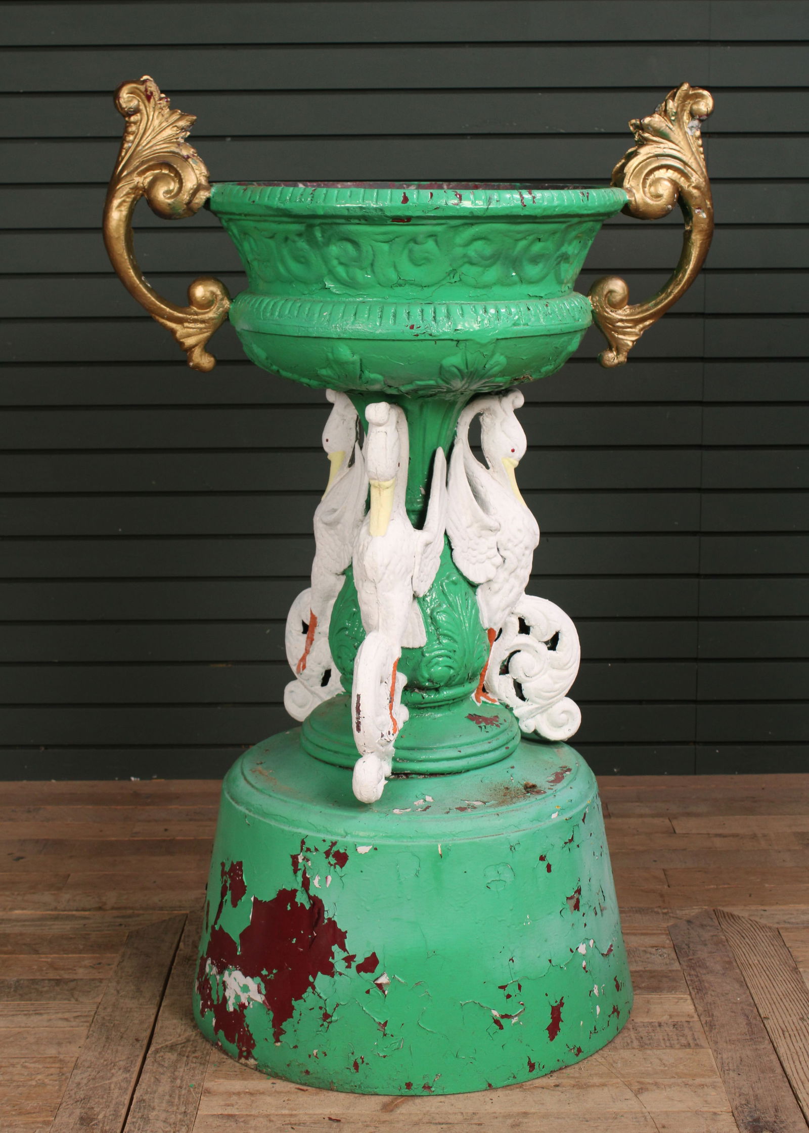 Cast Zinc Urn With Swans, 19 C. (1 of 9)