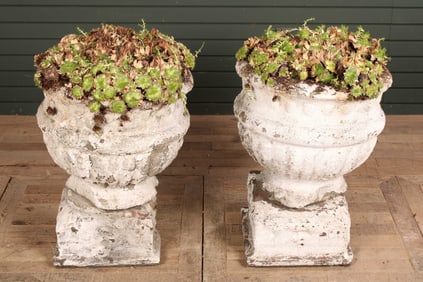 Pair Melon Form Cast Stone Planters