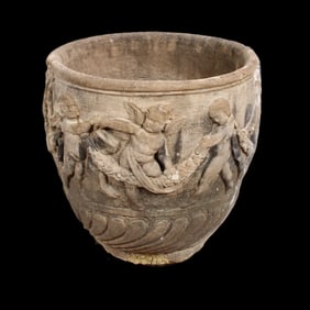 Neoclassical Cast Stone Garden Planter, Puttis