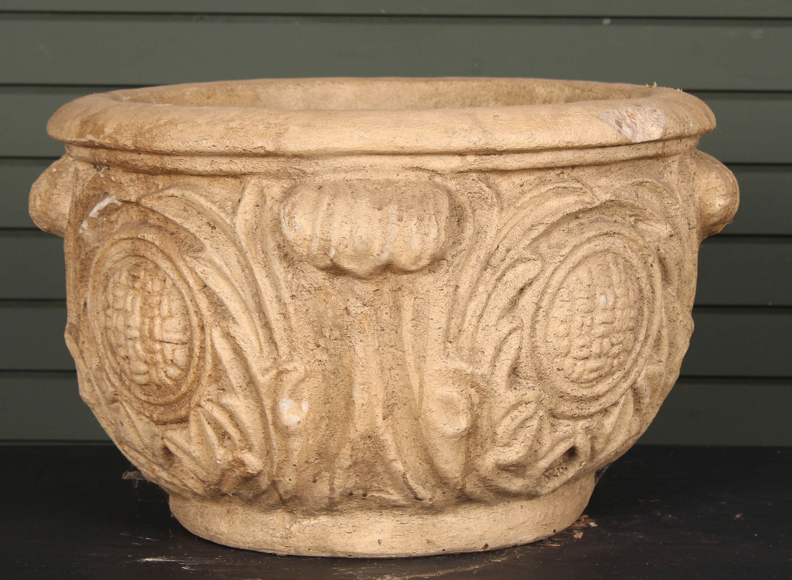 Cast Stone Planter, Acanthus Motif: Cast Stone Planter, Acanthus Motif. Size: 13" H x 22" diameter.