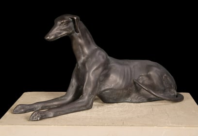 Figural Bronze Recumbent Dog