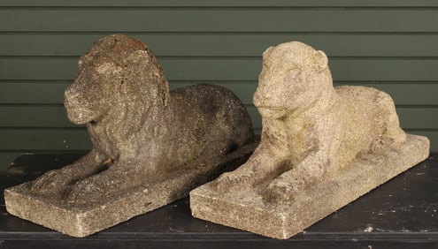 Group of 2 Cast Stone Garden Lions