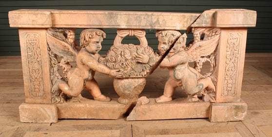 Carved Marble Cherub Panel in Ruins
