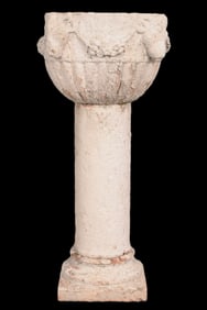 Marble Font On Pedestal, Ram Head Details