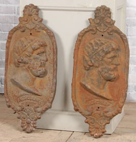 Pair Ornamental Cast Iron Panels, Asclepius