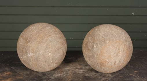 Pair of Carved Marble Spheres