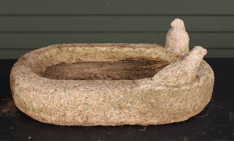 Carved Stone Birdbath Basin