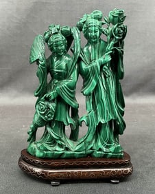Carved Malachite, 2 Female Figures