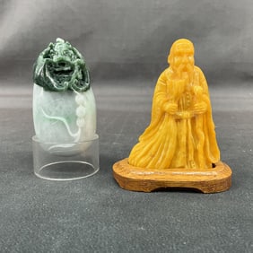 Amber Figure & Jade Egg With Dragon