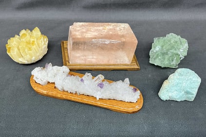 Pink Calcite, Quartz With Fluorite, Amazonite