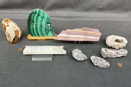 Malachite, Sandstone Slabs, Selenite