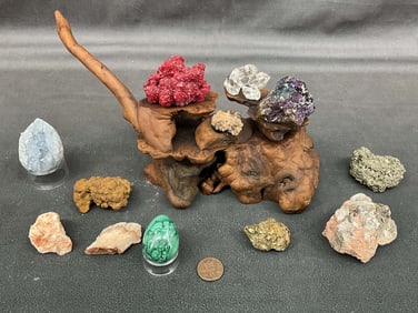 Gypsum, Peacock Ore, Pyrite, Malachite