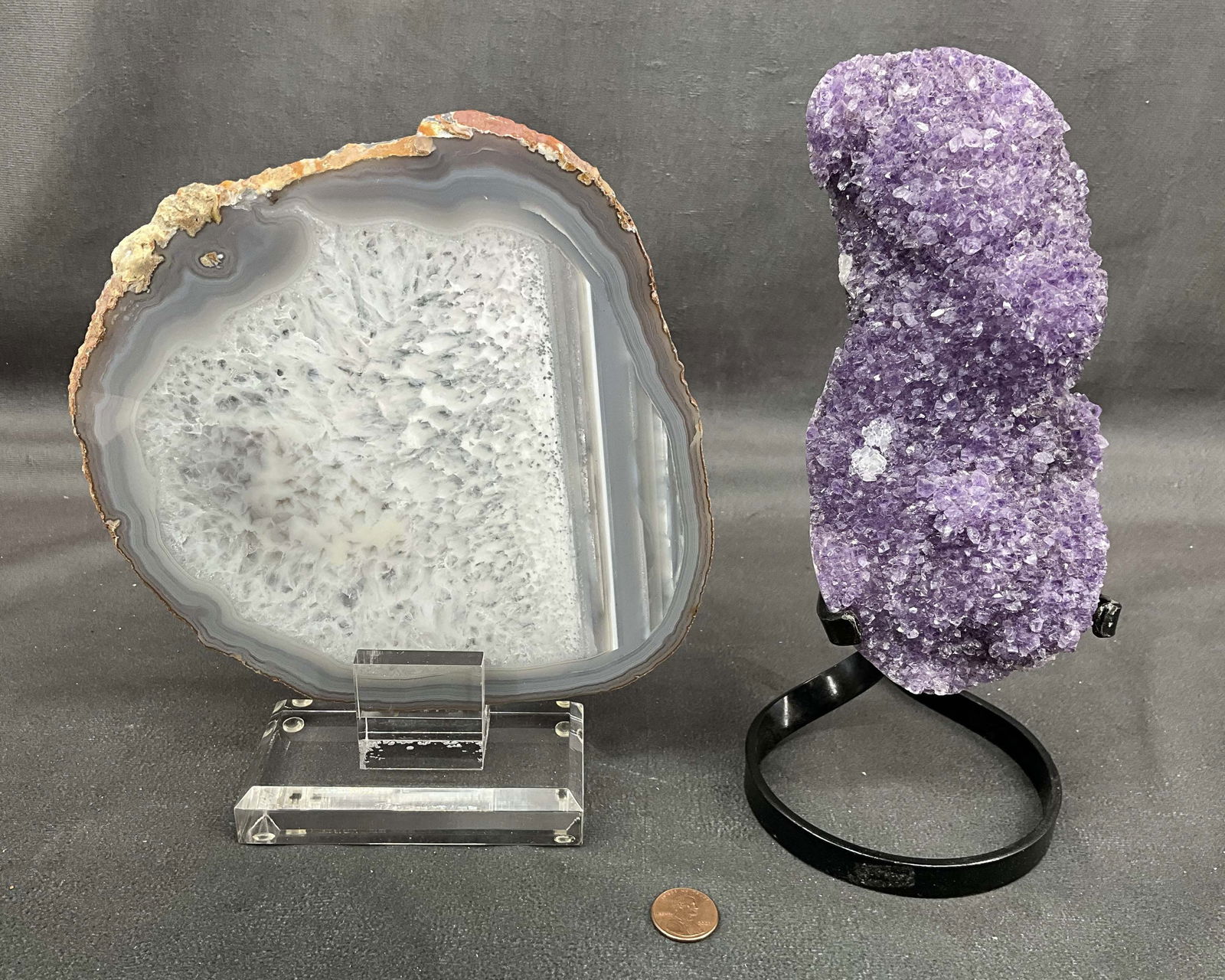 Amethyst On Stand & Agate Slice (1 of 8)