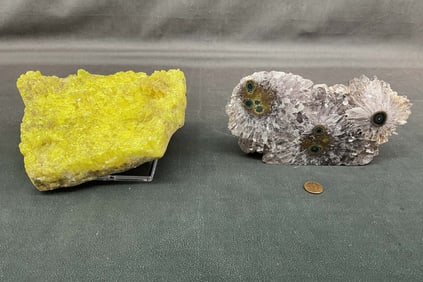 Large Sulfur Plate & Amethyst Flower