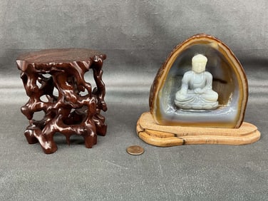 Carved Agate Buddha & Fortune Teller Sculpture