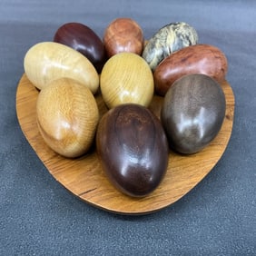 Exotic Wood Eggs On Tray