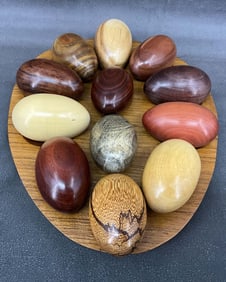 Exotic Wood Eggs With Tray