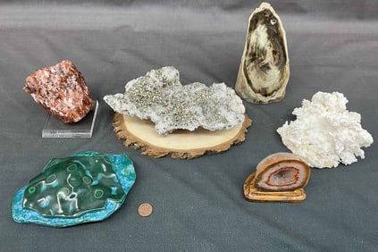 Pyrite on Quartz, Aragonite, Calcite