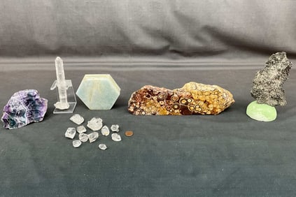 Fluorite, Orbuncular Jasper, Marcasite