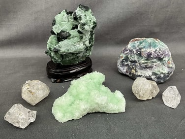 Green Quartz On Stand, Fluorite