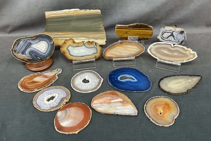 12 Agate Slices, Tiger's Eye, Picture Jasper