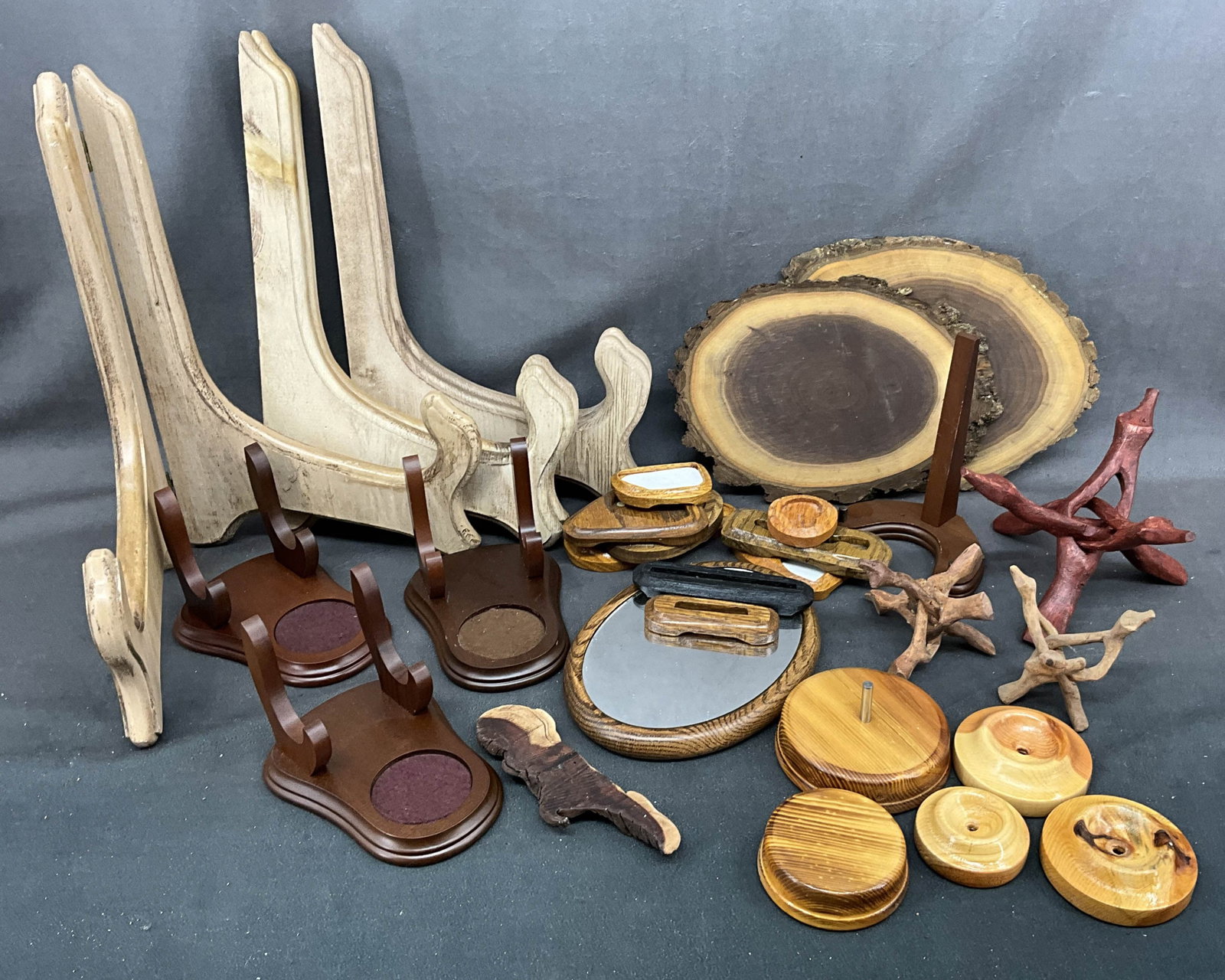 Selection of Wood Stands: Selection of wood stands to fit a variety of specimens, 28 in total. Size: various Provenance: From the lifetime collection of an Oreland, Pennsylvania private estate.