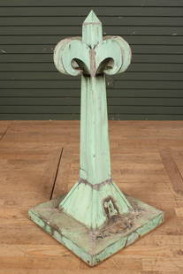 Architectural Verdigris Copper Finial: A very good copper architectural finial with scroll and obelisk decoration. Excellent verdigris patina. Size: 39"T x 18.25" square base