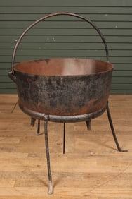 Antique Cast Iron Cauldron, Wrought Iron Stand