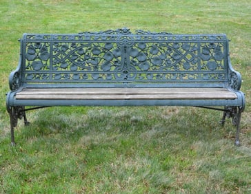 Antique English Cast Iron Nasturium Garden Bench