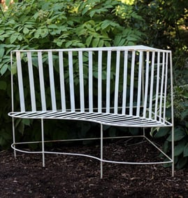 Vintage MCM Wrought Iron Corner Bench
