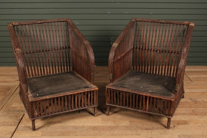 Pair Antique Wicker Club Style Chairs