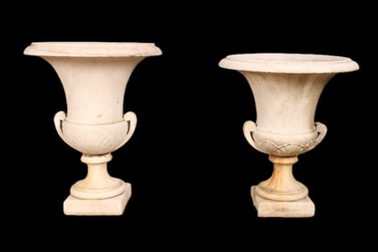 2 Carved Marble Garden or Terrace Urns