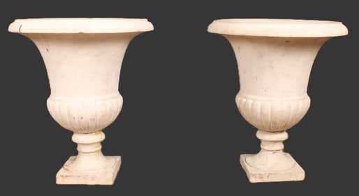 Pair of Marble Campana Urns