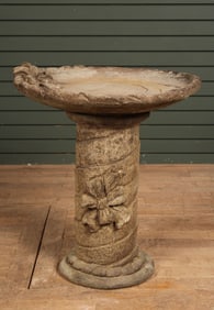 Cast Stone Ribbon and Bow Motif Bird Bath