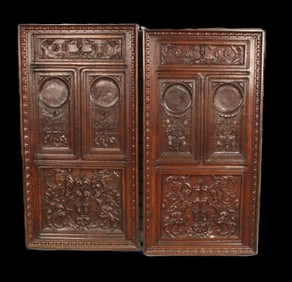Pair Antique Belgian Carved Oak Panels