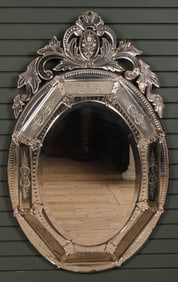 Venetian Style Mirror, Scroll Work, Etched