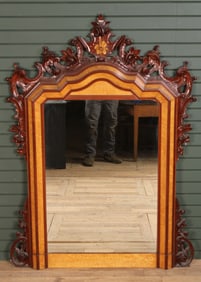Carved Mahogany & Burl Wood Framed Mirror