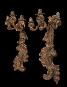 Large Scale Rococo Style Gilt Wood Sconces