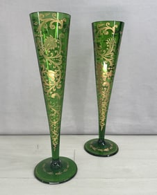 Pair Moser Trumpet Vases