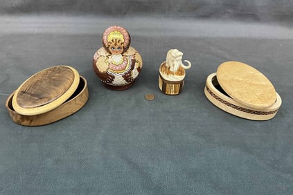 Carved Mammoth Box, Trick Boxes & More