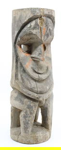 Oceania, PNG Figural Carved Wood Ancestry Figure: Oceania, PNG Figural Carved Wood. Measured: H 24" x Dia. 8"